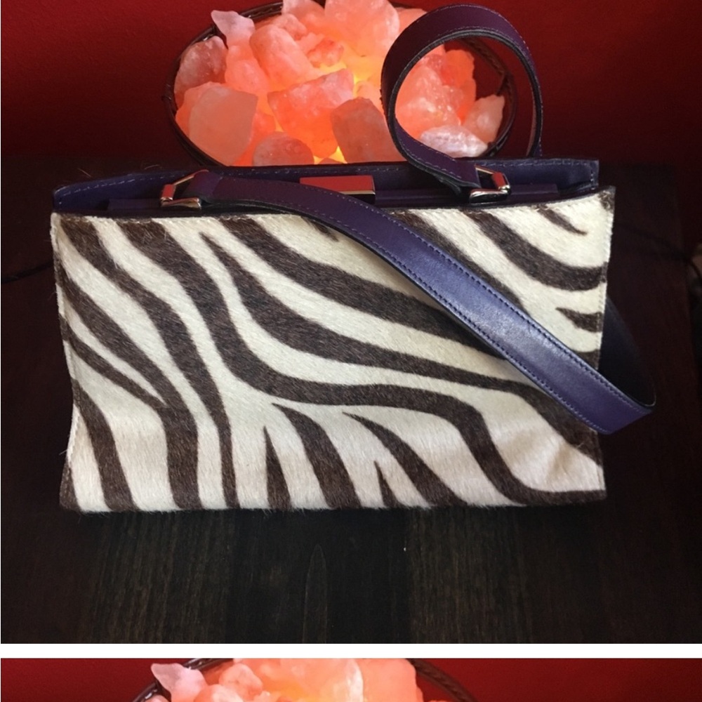 Adrienne Zebra Print Leather Strap Bag
